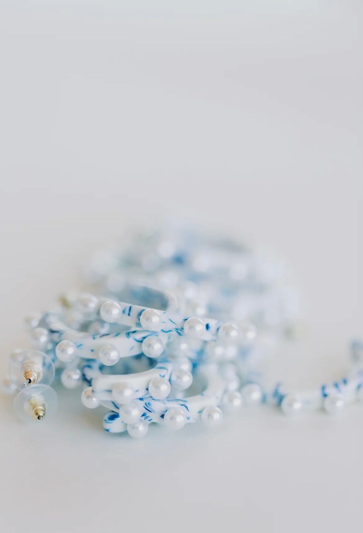 Blue and White Pearl Statement Earrings