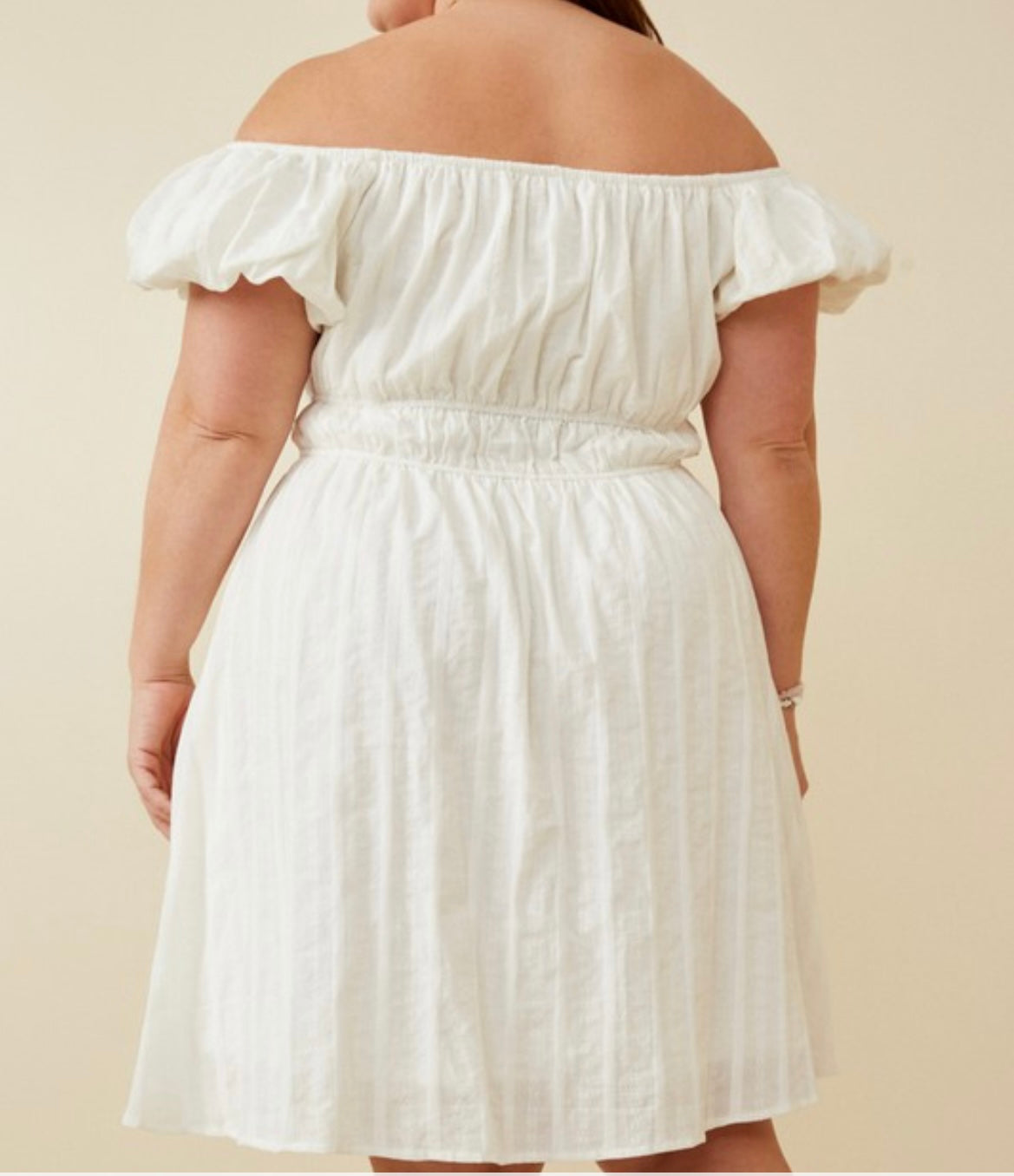 OFF WHITE EMBROIDERY OFF SHOULDER PUFF DRESS