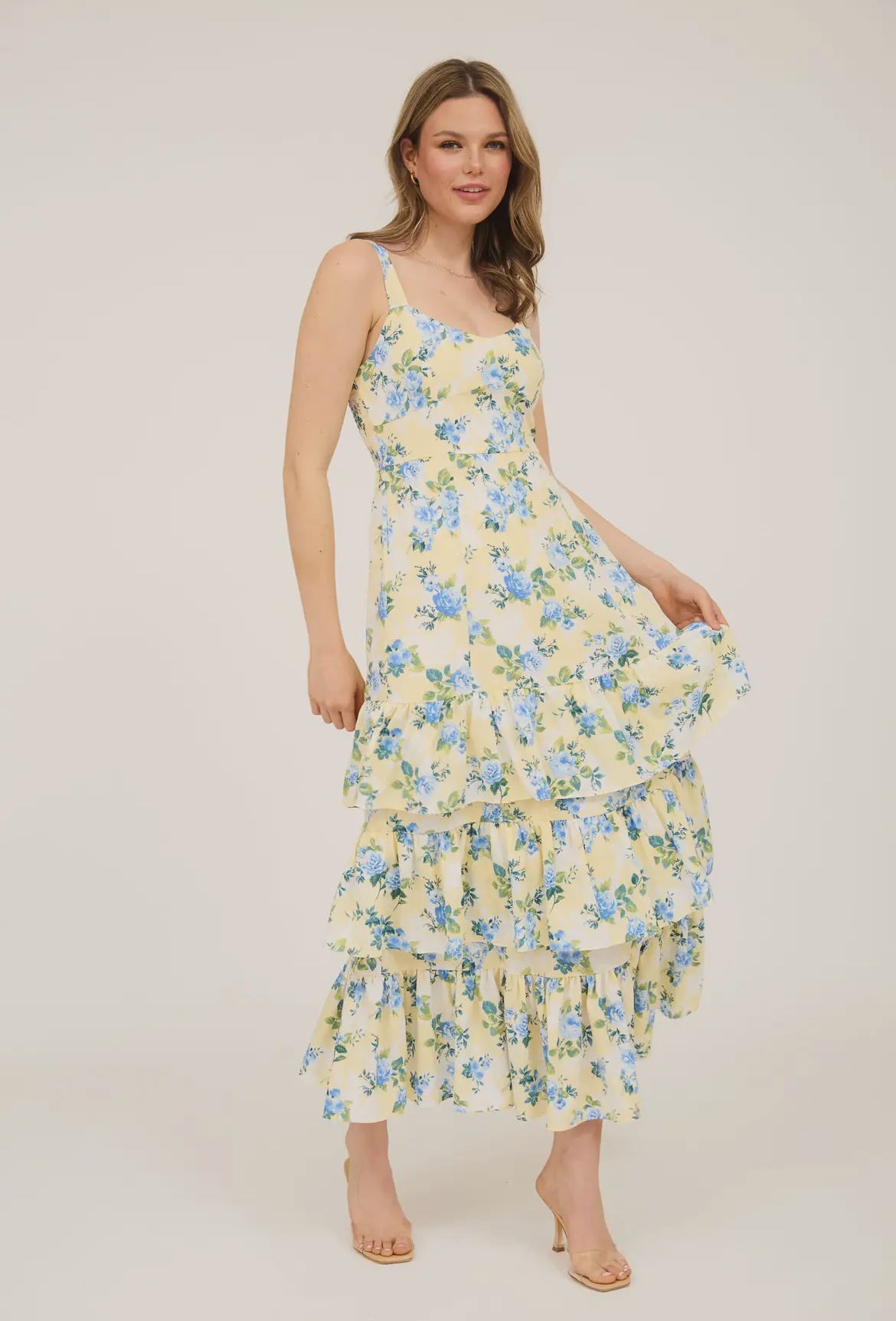 YELLOW FLORAL MIDI DRESS