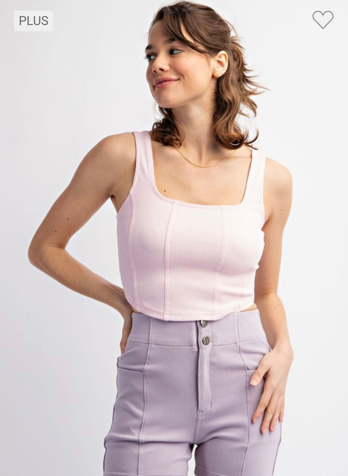COTTON STRETCH TWILL SQUARE CROP TOP-BABY PINK