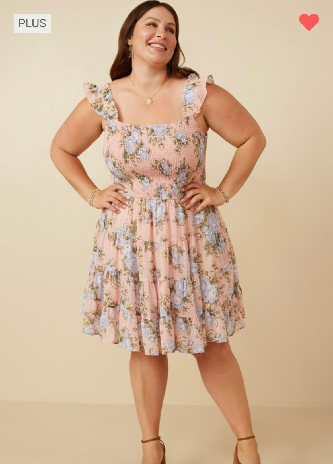 BLUSH SMOCKED DETAIL RUFFLED FLORAL PRINT DRESS