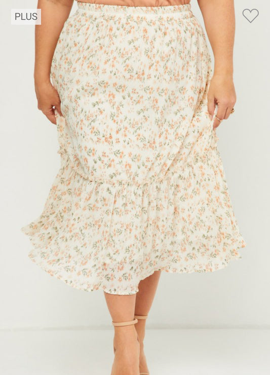 IVORY RUFFLE MIDI SKIRT