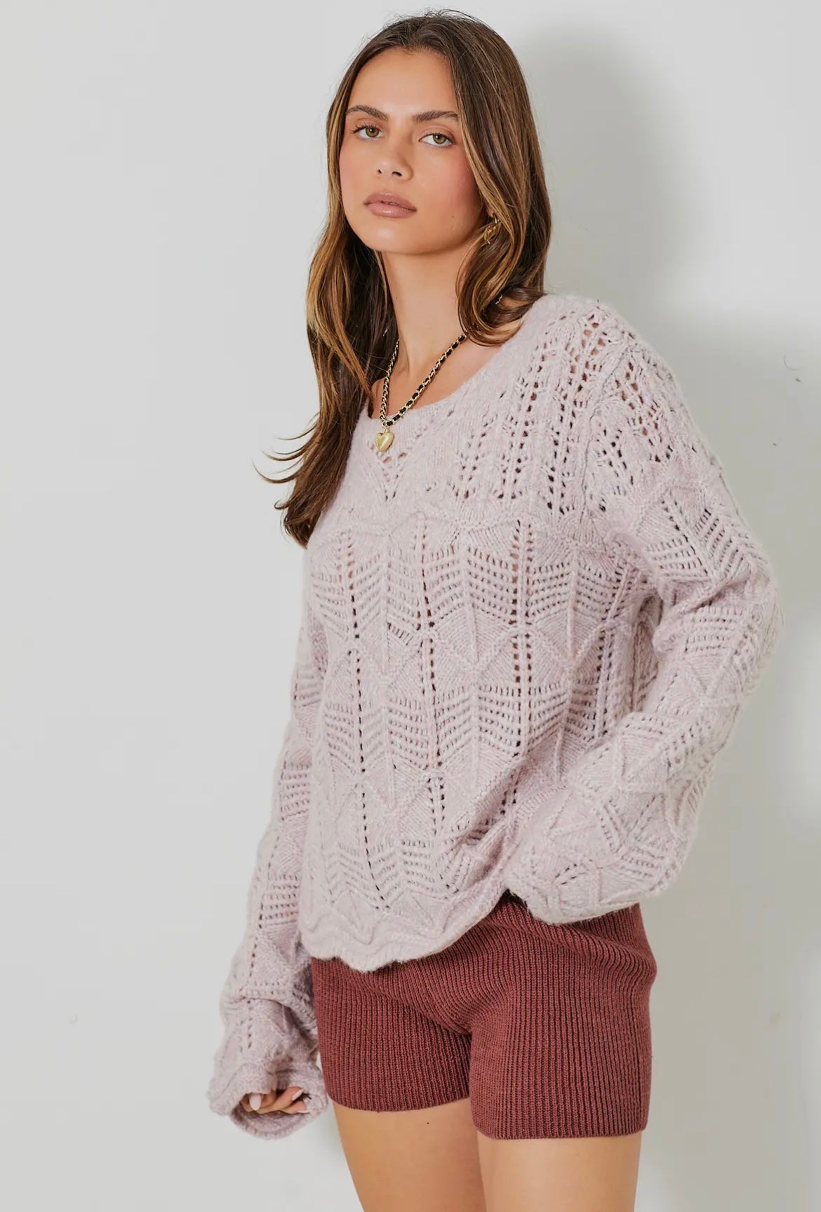 Dusty Lavender Pointelle Knit Sweater