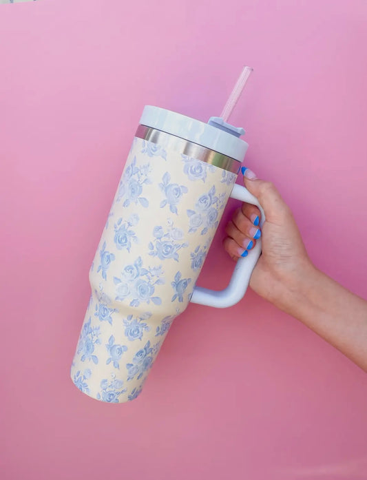 Cream & Blue Floral 40oz Tumbler