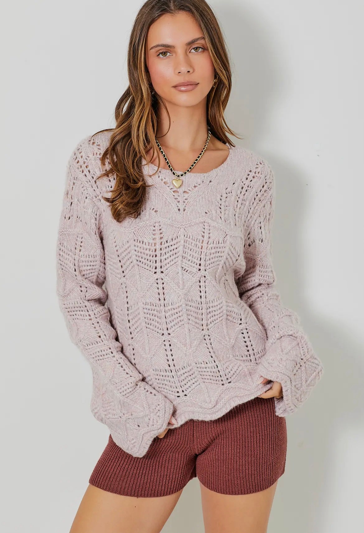 Dusty Lavender Pointelle Knit Sweater