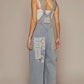 Crochet Patchwork Detail Casual
Denim Overalls