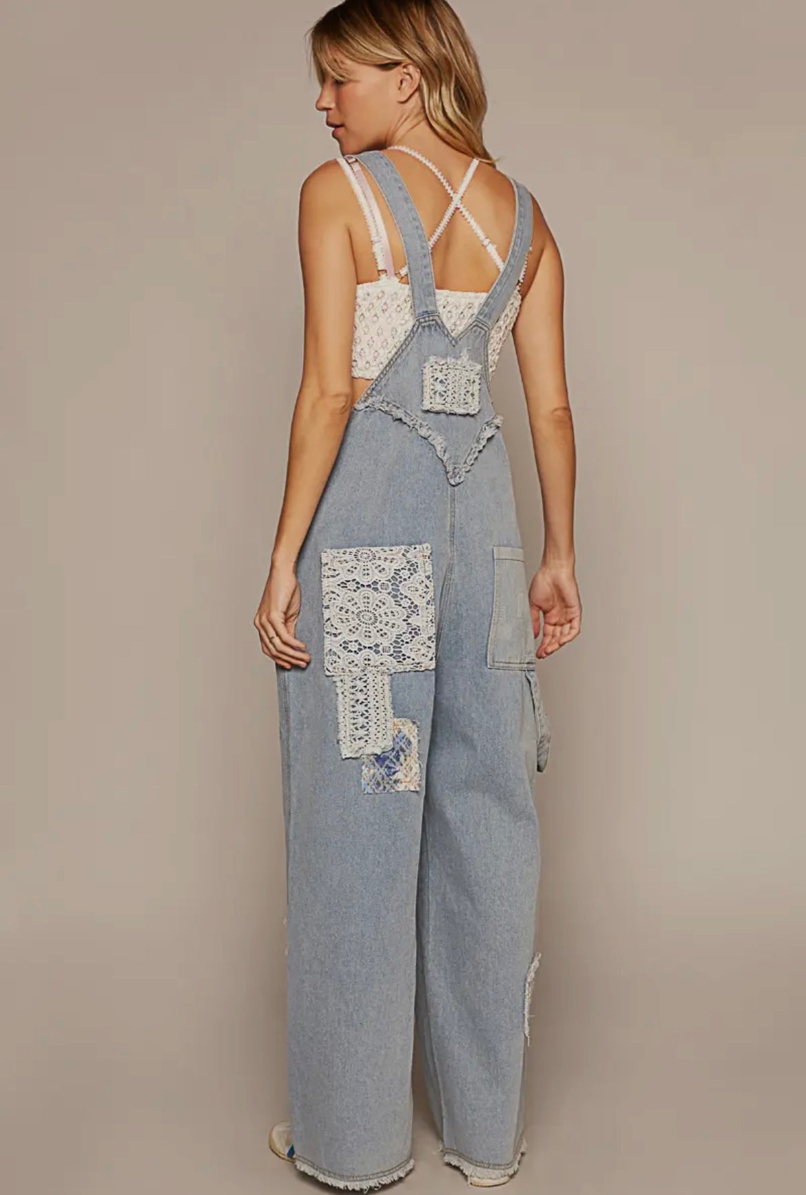 Crochet Patchwork Detail Casual
Denim Overalls