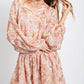 NATURAL ROSE SMOCKED BUBBLE SLEEVE DRESS