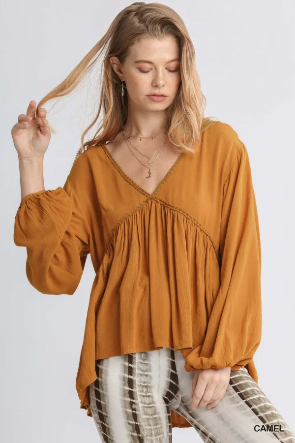 CAMEL BABYDOLL TOP