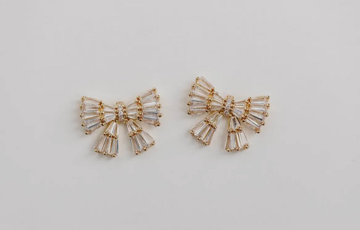 Gold Maxi Sparkler Statement Stud Bow Earrings