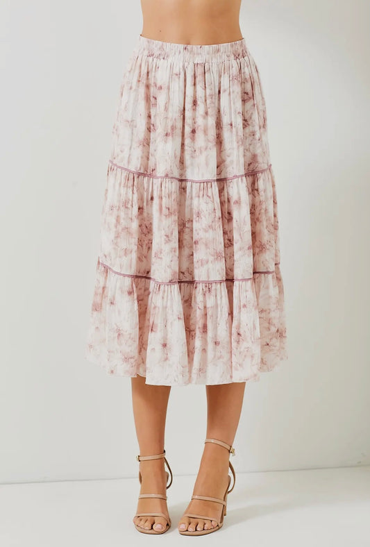 Floral Print Tiered Midi Skirt