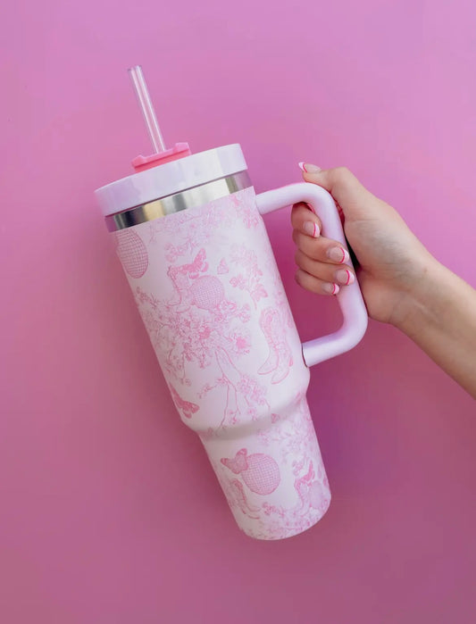 Pink Disco Cowgirl Toile 40oz Tumbler