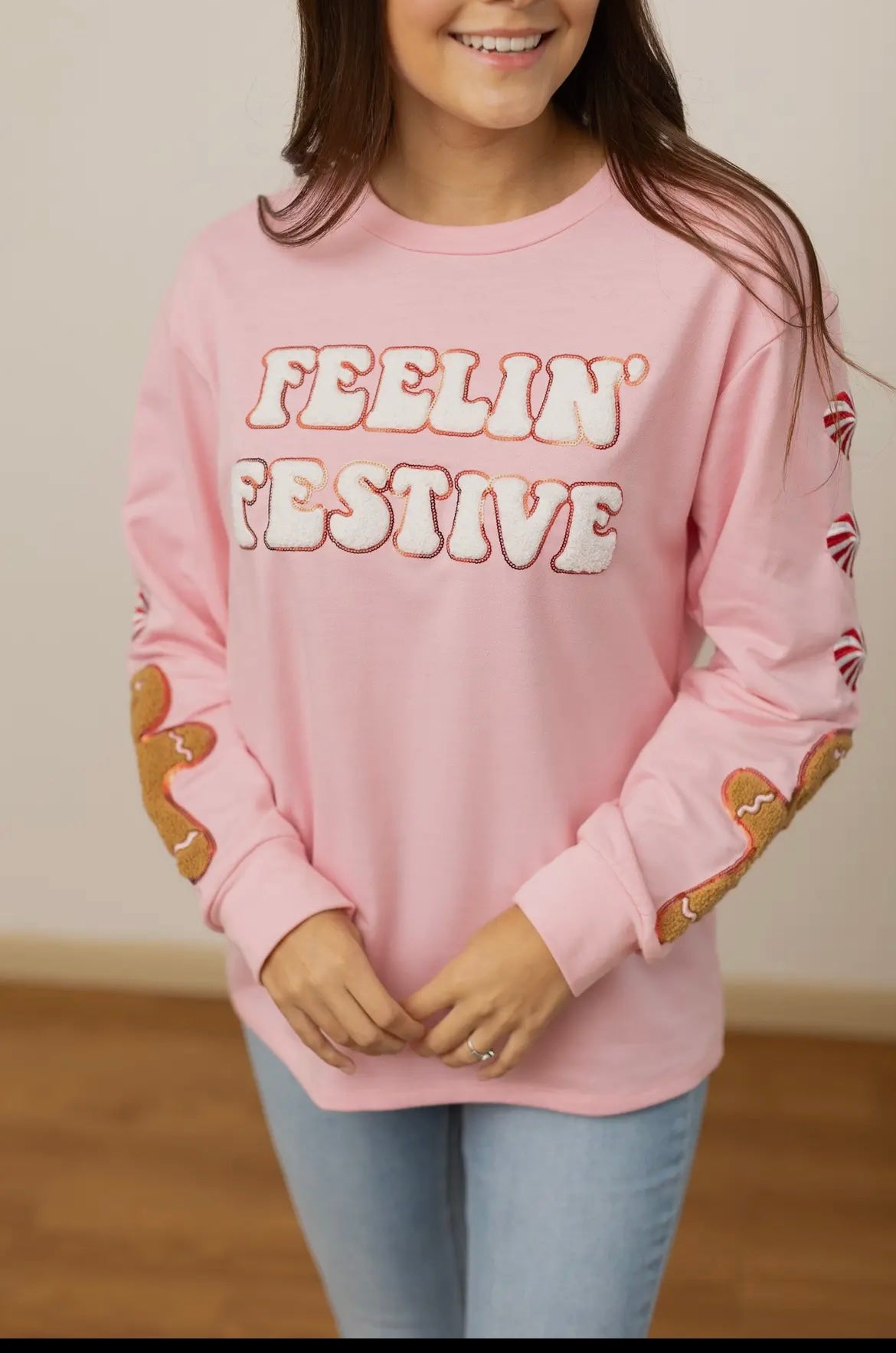 FEELIN' FESTIVE PINK SWEATSHIRT