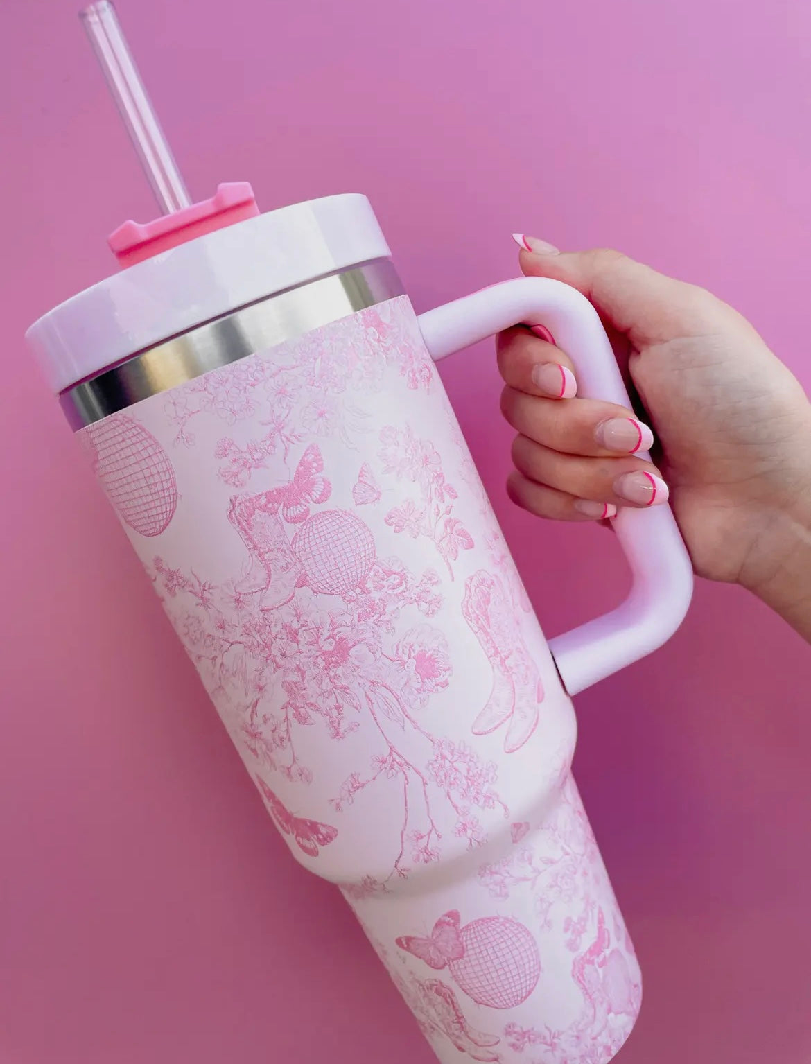 Pink Disco Cowgirl Toile 40oz Tumbler