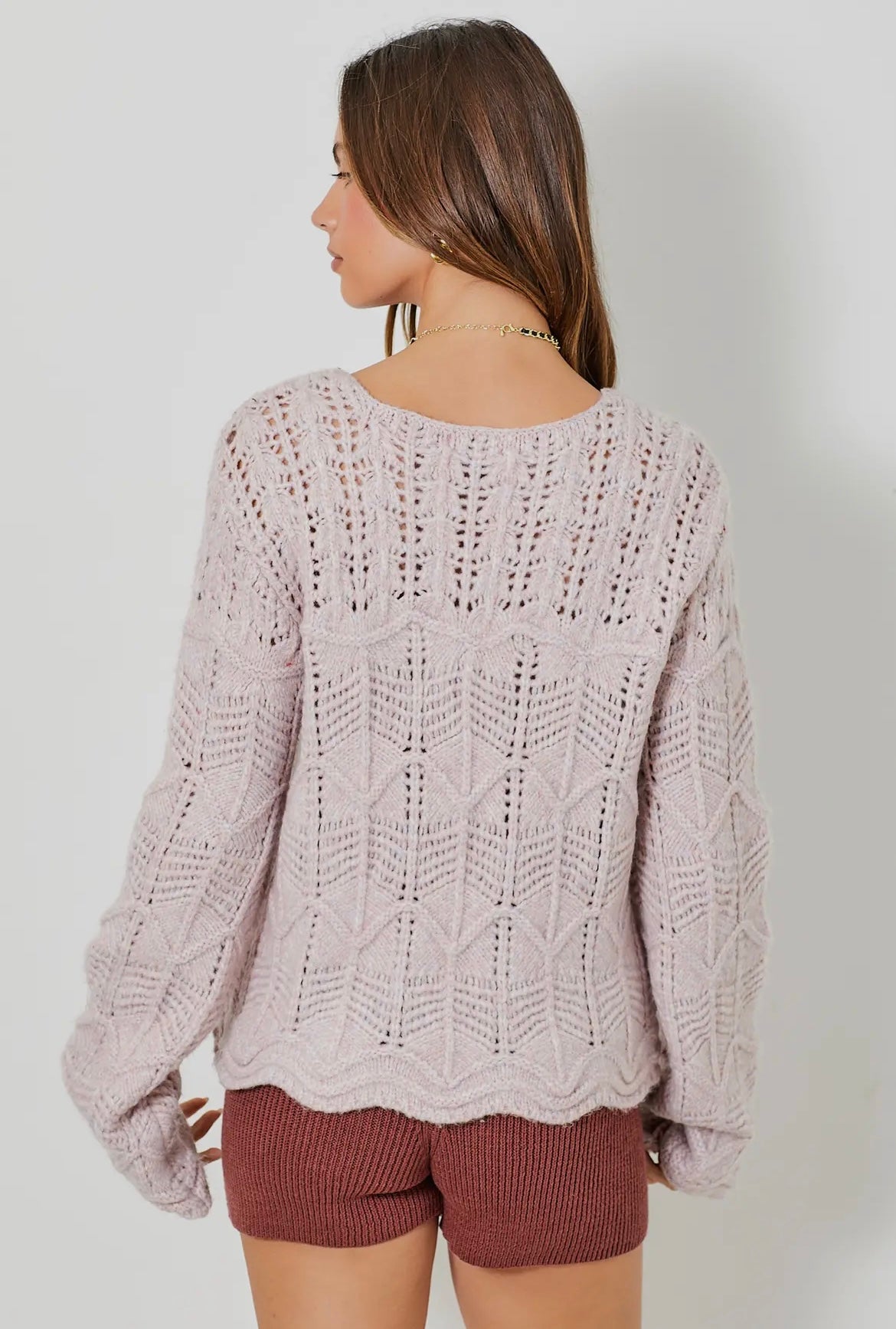 Dusty Lavender Pointelle Knit Sweater